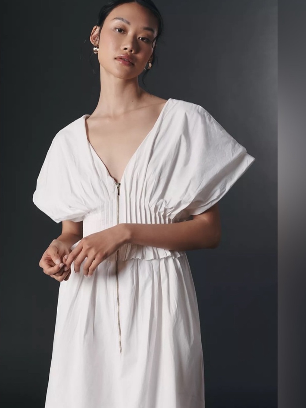 Anthropologie White Midi Dress with Puff Sleeves - Picture 3 of 7